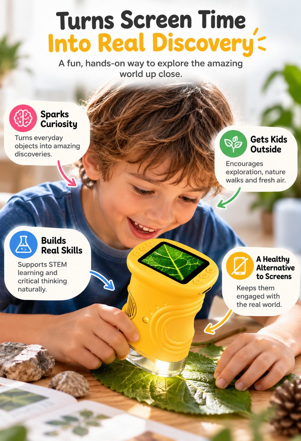 Kids Handheld Digital Microscope, 1000x Zoom